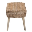 Pemberly Row Natural Kubu Rattan and Gray Acacia Wood Oval Accent Bench