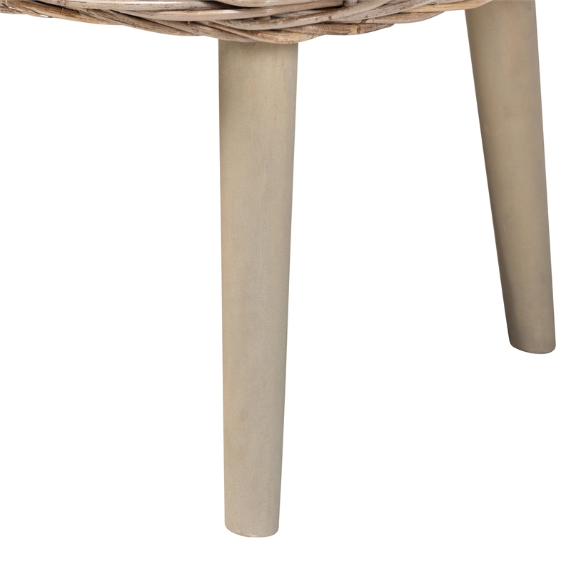 Pemberly Row Natural Kubu Rattan and Gray Acacia Wood Oval Accent Bench