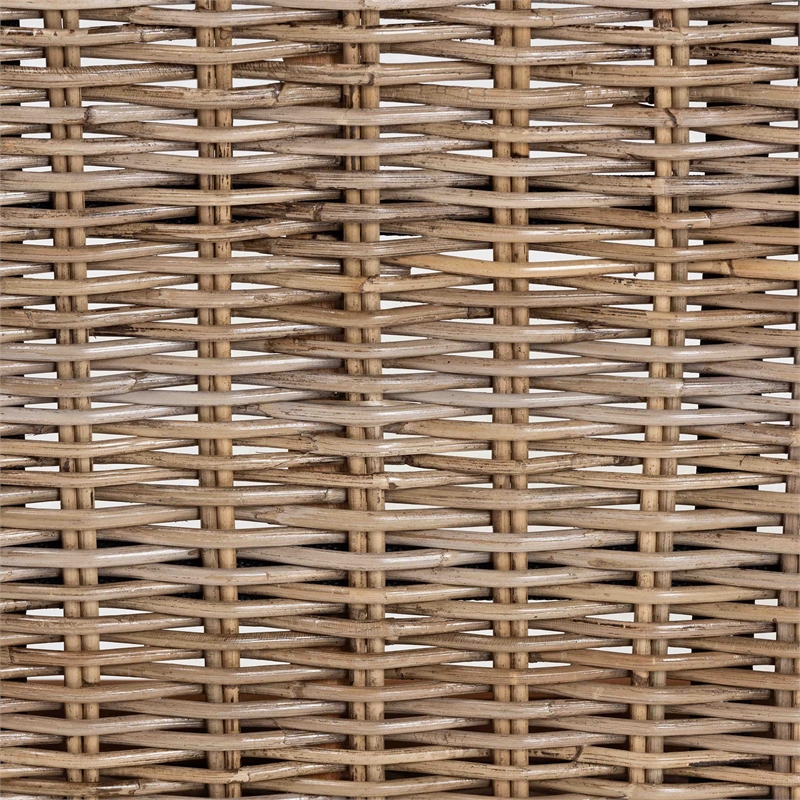 Pemberly Row Natural Kubu Rattan and Gray Acacia Wood Oval Accent Bench