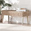 Pemberly Row Natural Kubu Rattan and Gray Acacia Wood Oval Accent Bench