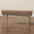Pemberly Row Natural Kubu Rattan and Gray Acacia Wood Oval Accent Bench