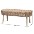 Pemberly Row Natural Kubu Rattan and Gray Acacia Wood Oval Accent Bench