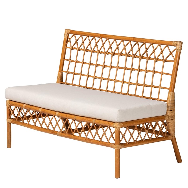 Pemberly Row Honey Rattan 4-Piece Dining Nook Set with Cushions