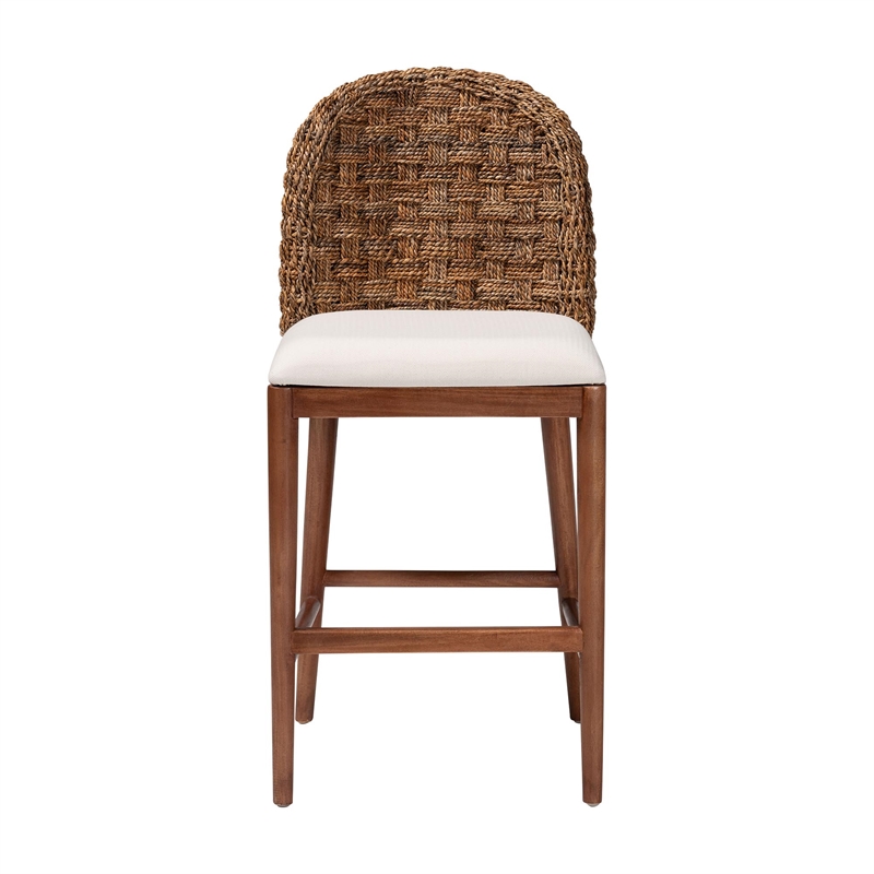 Pemberly Row Acacia Wood and Seagrass Counter Stool Set of 2 in Brown