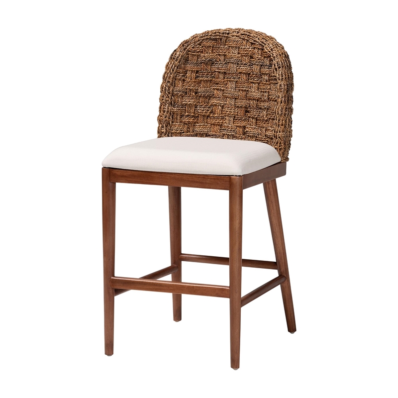 Pemberly Row Acacia Wood and Seagrass Counter Stool Set of 2 in Brown
