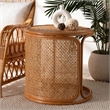 Pemberly Row Honey Rattan Large Round End Table with Openwork Frame
