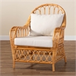 Pemberly Row Light Honey Rattan Arm Chair with Removable Cushions