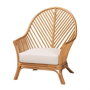 Pemberly Row Light Honey Rattan Arm Chair with Chevron Design