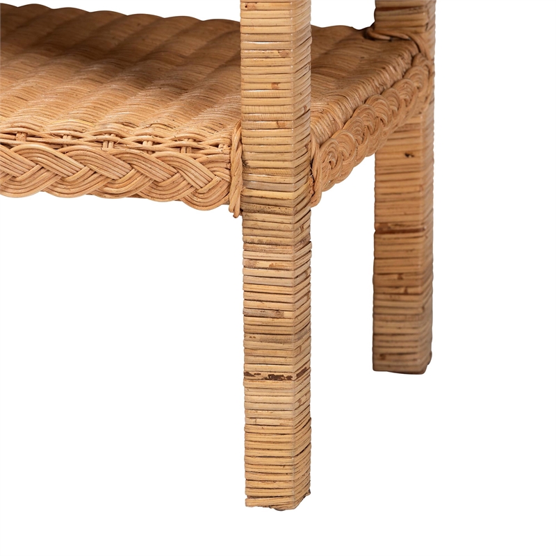 Pemberly Row Light Honey Braided Rattan Side Table with Shelf