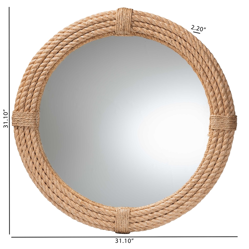Pemberly Row Contemporary Round Woven Rope Accent Wall Mirror