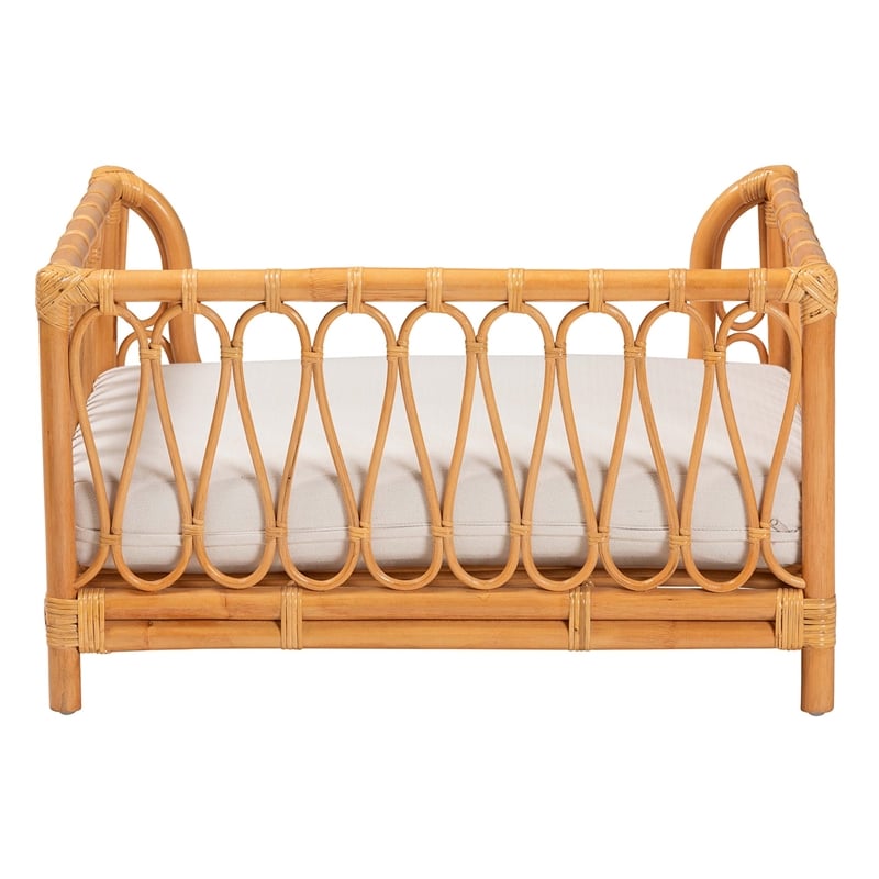 Pemberly Row Honey Rattan Pet Bed with Raised Borders and Cushion