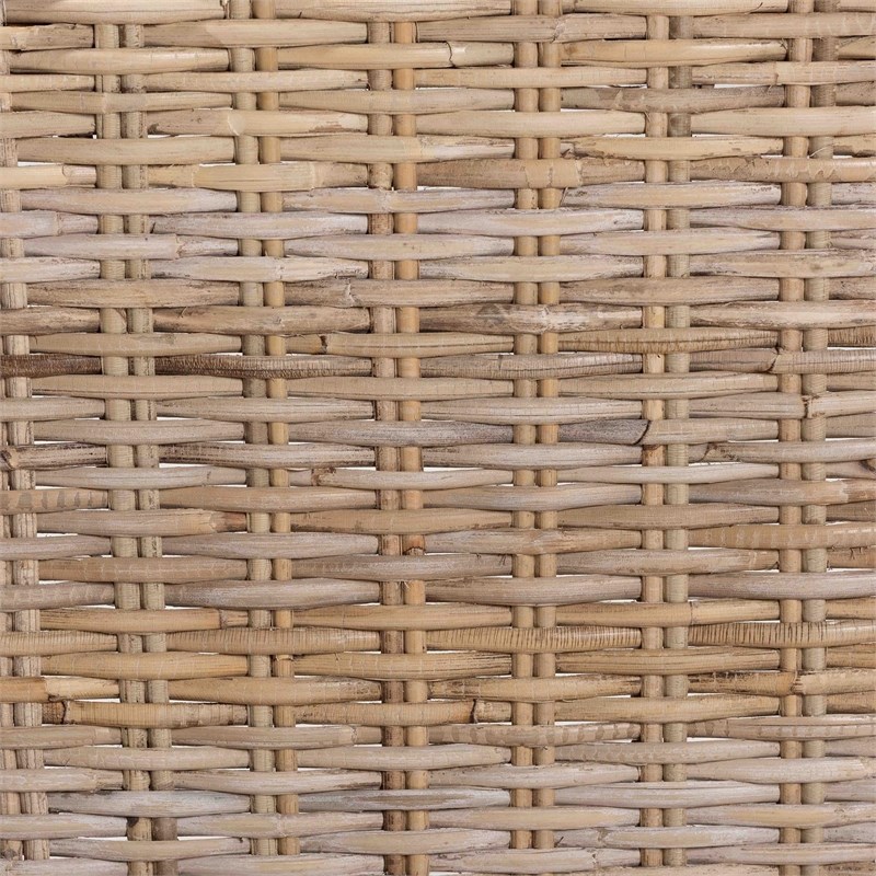 Pemberly Row Gray Kubu Rattan and Mahogany Wood Bar Stool with Footrest