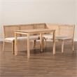 Pemberly Row Light Honey Rattan 3-Piece Dining Nook Set with Cushions