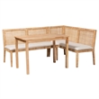 Pemberly Row Light Honey Rattan 3-Piece Dining Nook Set with Cushions