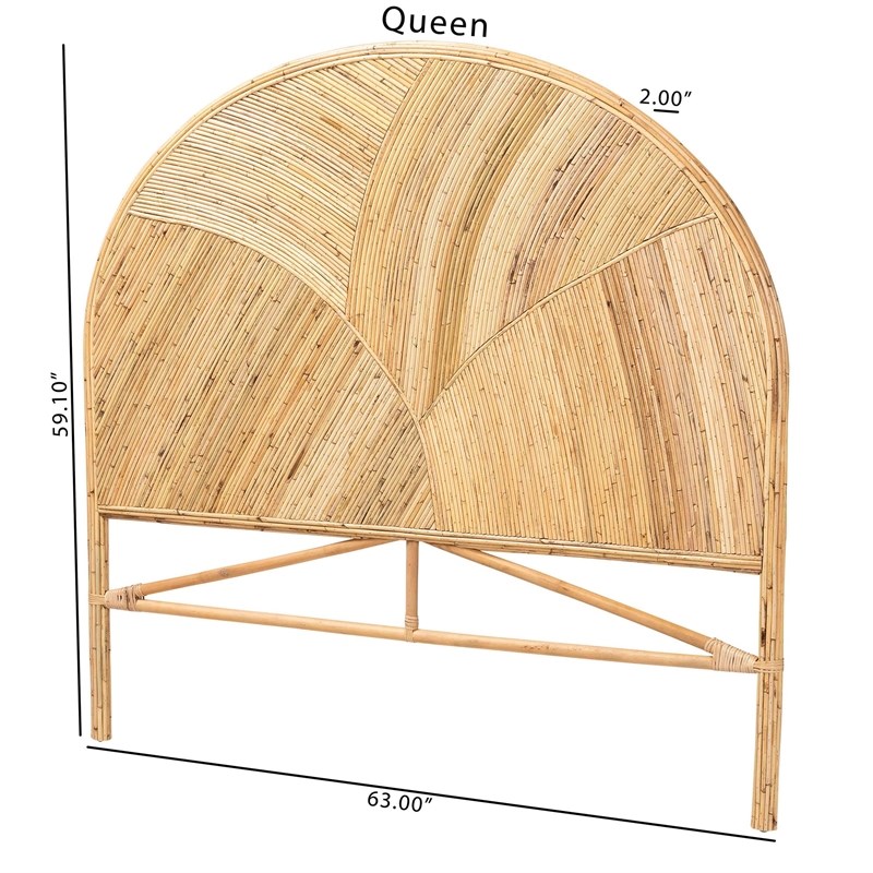 Pemberly Row Honey Rattan Queen Standalone Headboard with Round Silhouette