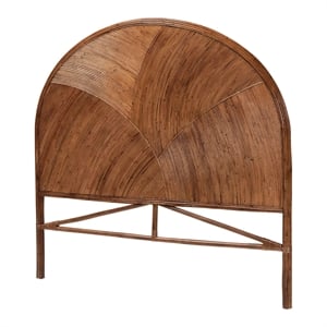Pemberly Row Dark Brown Rattan Queen Standalone Headboard with Curved Design