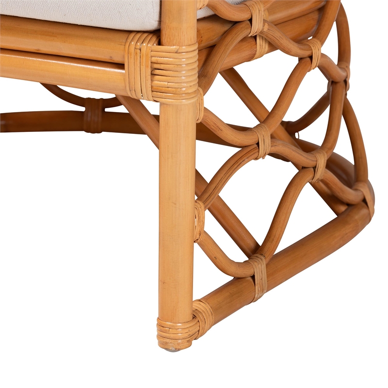 Pemberly Row Light Honey Rattan Arm Chair with Cushions and U-Shaped Base