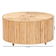 Pemberly Row Light Honey Rattan Round Coffee Table with Geometric Detail