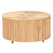 Pemberly Row Light Honey Rattan Round Coffee Table with Geometric Detail