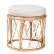 Pemberly Row Natural Rattan Round Ottoman Footstool with Cushion
