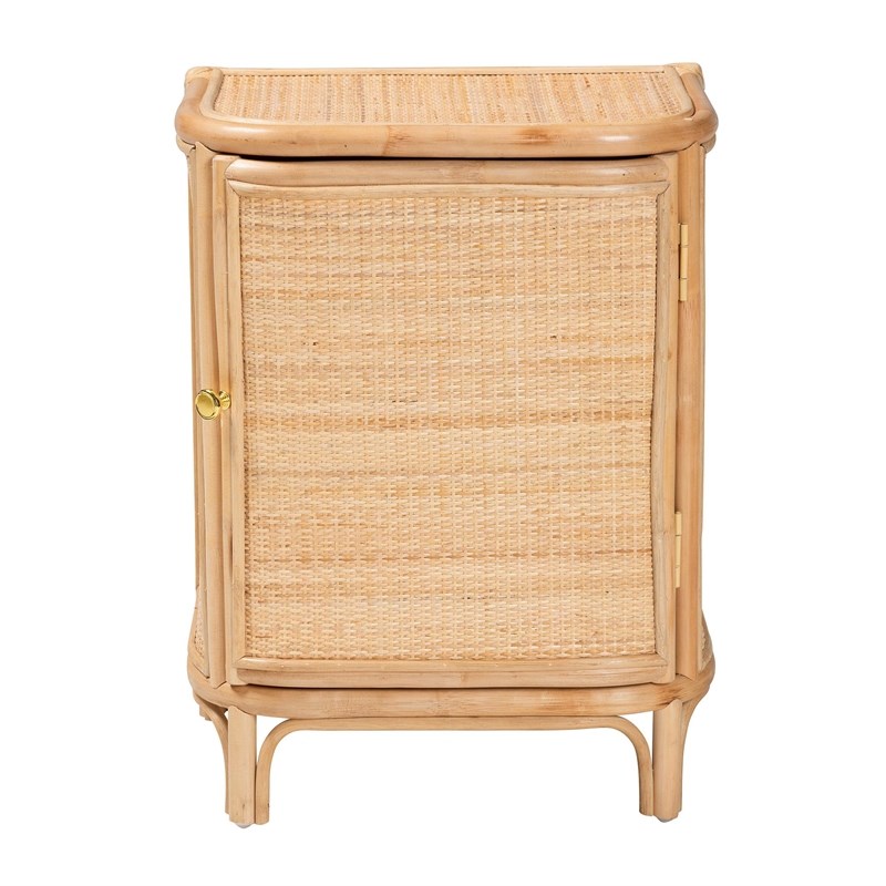Pemberly Row Natural Rattan 1-Door Nightstand with 2 Shelves