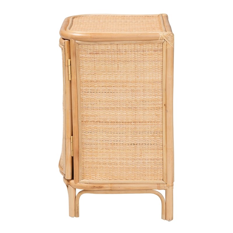 Pemberly Row Natural Rattan 1-Door Nightstand with 2 Shelves