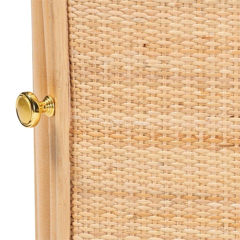 Pemberly Row Natural Rattan 1-Door Nightstand with 2 Shelves