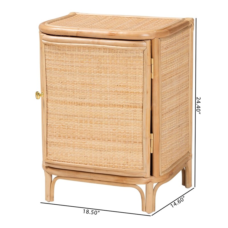 Pemberly Row Natural Rattan 1-Door Nightstand with 2 Shelves