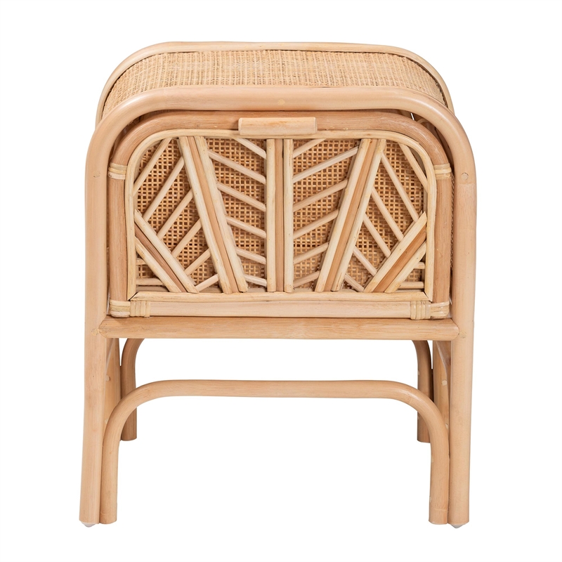 Pemberly Row Natural Rattan 1-Drawer Nightstand with Geometric Detail