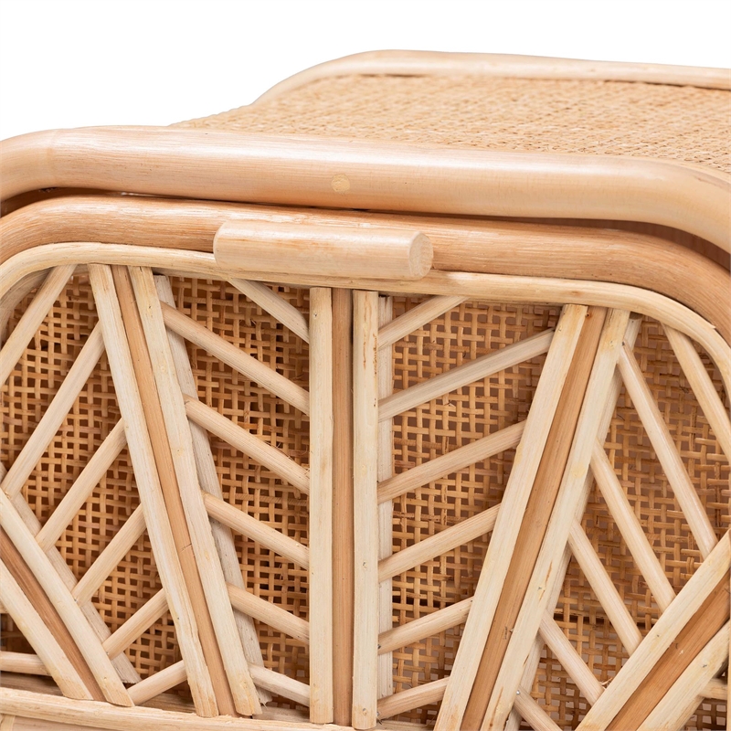 Pemberly Row Natural Rattan 1-Drawer Nightstand with Geometric Detail
