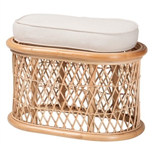 Pemberly Row Natural Rattan Oval Ottoman Footstool with Cushion
