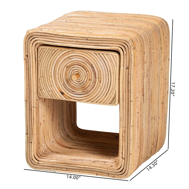 Pemberly Row Natural Rattan 1-Drawer Nightstand with Open Shelf
