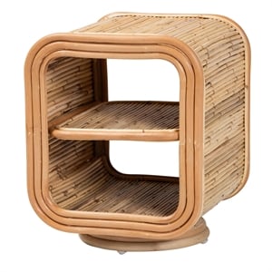 Pemberly Row Natural Rattan 2-Shelf Nightstand with Pedestal Base
