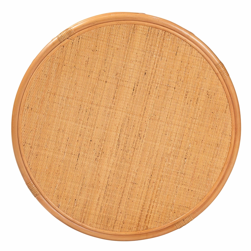 Pemberly Row Natural Rattan Round Coffee Table with Floral Openwork