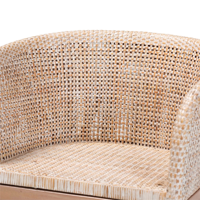 Pemberly Row Antique White Washed Rattan and Mahogany Wood Dining Chair