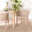 Pemberly Row Antique White Washed Rattan and Mahogany Wood Dining Chair