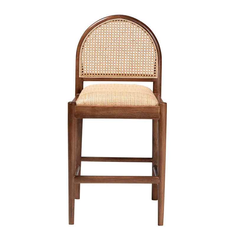 Pemberly Row Natural Rattan and Acacia Wood Counter Stool with Footrest
