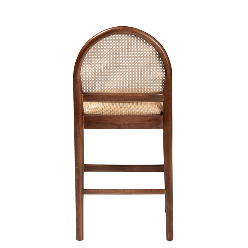 Pemberly Row Natural Rattan and Acacia Wood Counter Stool with Footrest