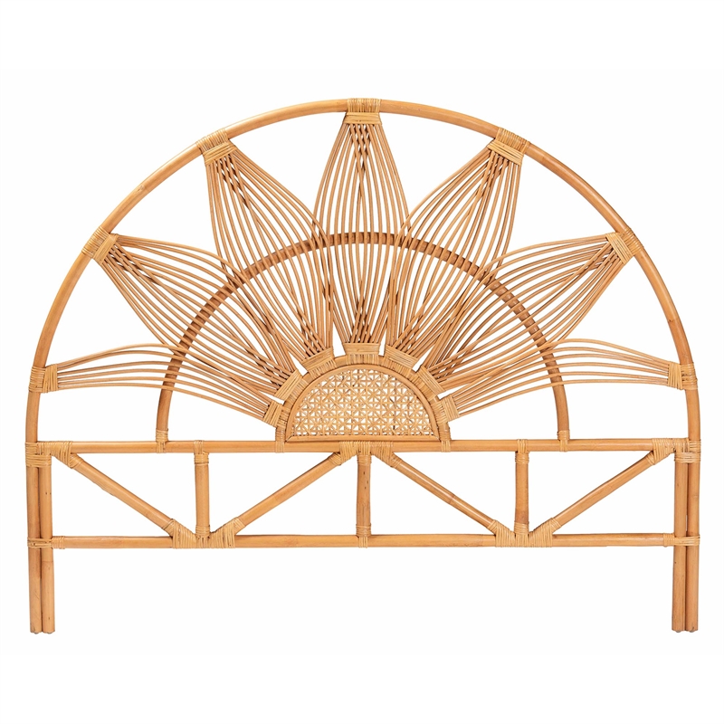 Pemberly Row Natural Rattan Queen Standalone Headboard with Floral Design