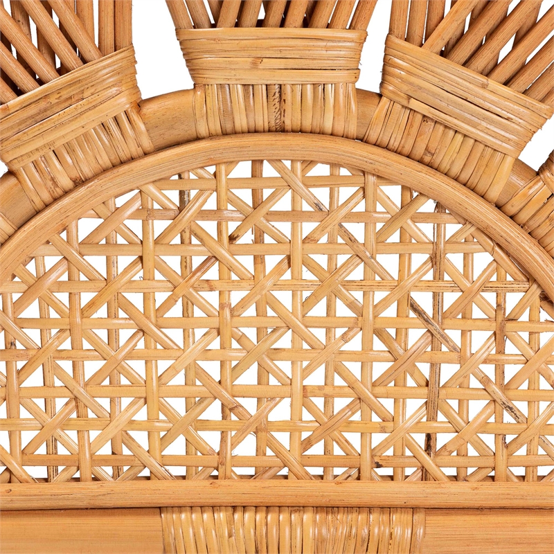 Pemberly Row Natural Rattan Queen Standalone Headboard with Floral Design