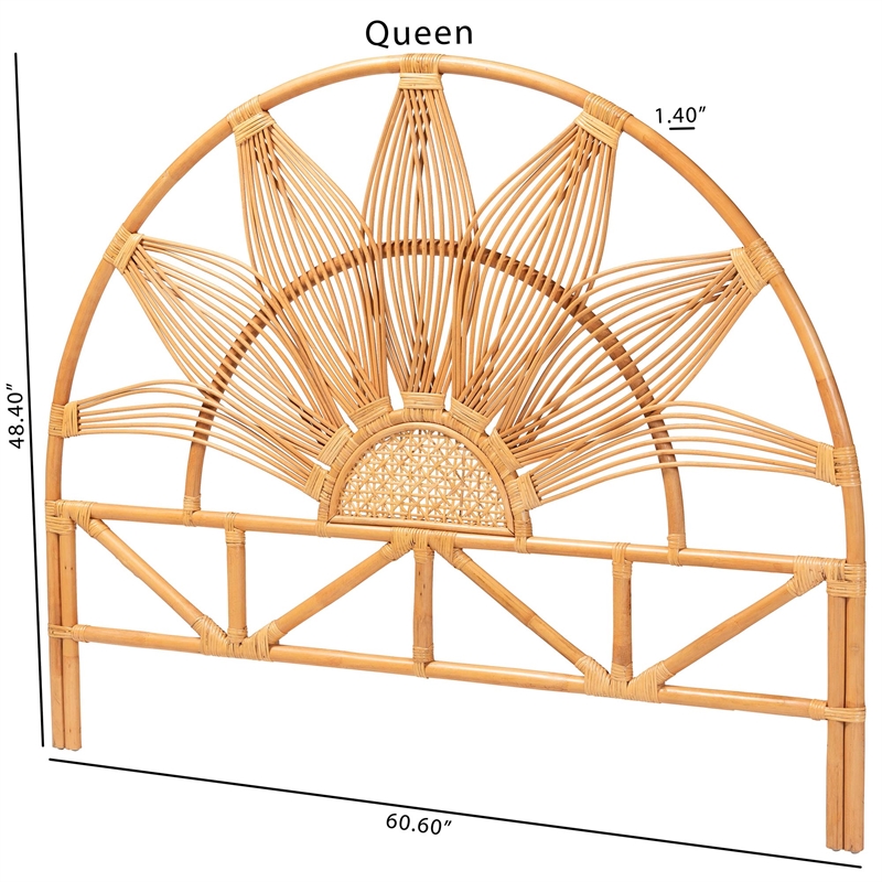 Pemberly Row Natural Rattan Queen Standalone Headboard with Floral Design