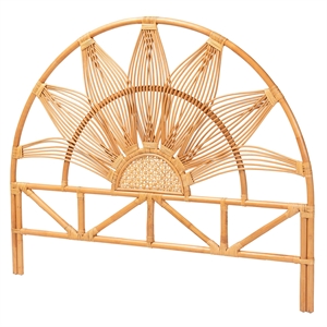 Pemberly Row Natural Rattan Queen Standalone Headboard with Floral Design