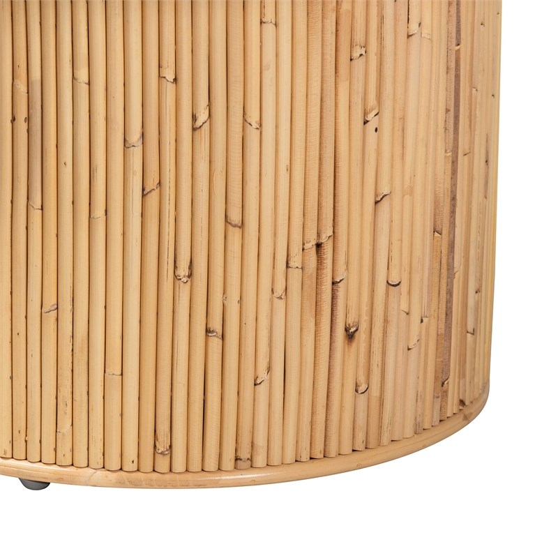 Pemberly Row Natural Rattan Round End Table with Pillar Base