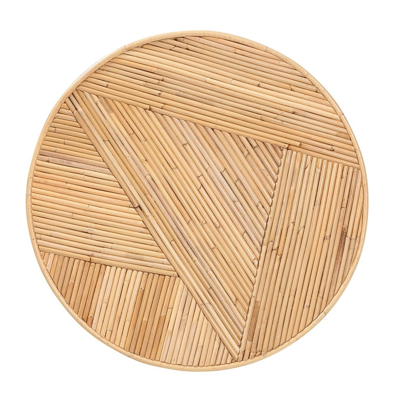 Pemberly Row Natural Rattan Round End Table with Pillar Base