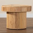 Pemberly Row Natural Rattan Round End Table with Pillar Base