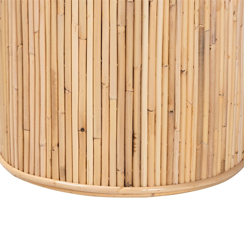Pemberly Row Natural Rattan Oval Console Table with Dual-Pillar Base