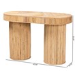 Pemberly Row Natural Rattan Oval Console Table with Dual-Pillar Base