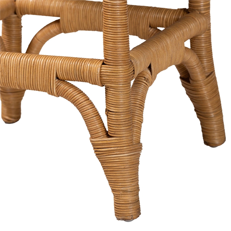 Pemberly Row Honey Rattan Scalloped Counter Stool with Cushion and Footrest