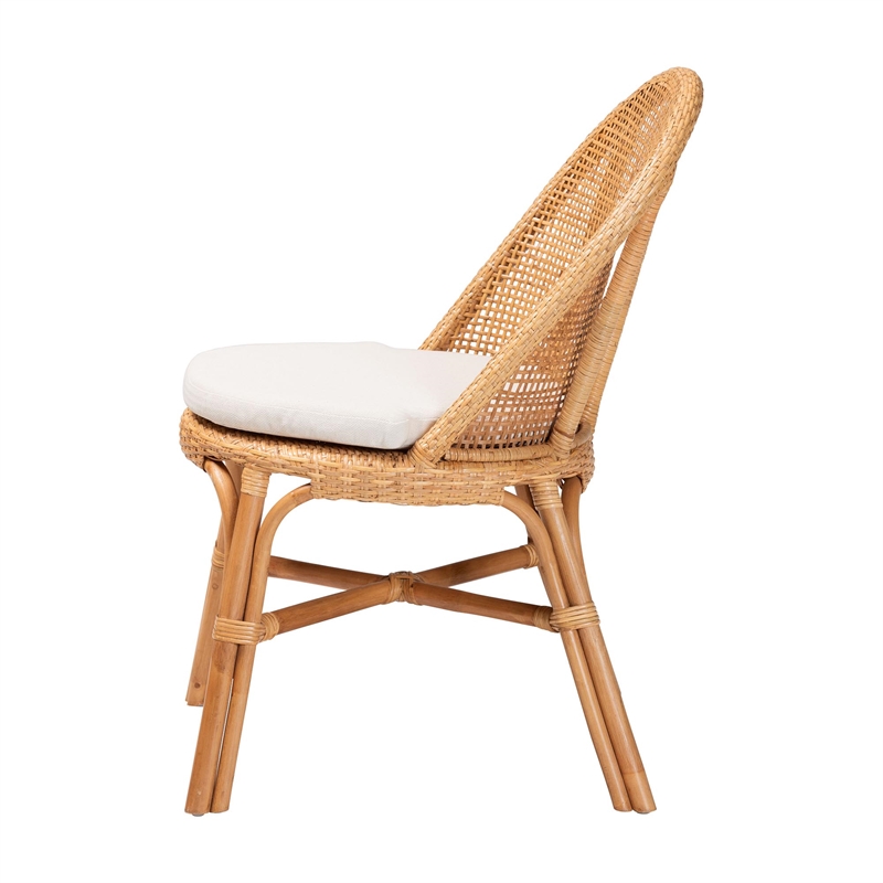 Pemberly Row Light Honey Rattan Wingback Dining Chair with Cushion