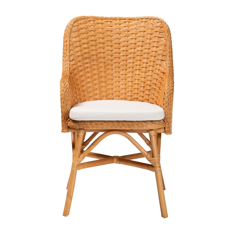 Pemberly Row Light Honey Rattan Dining Chair with Braided Detail